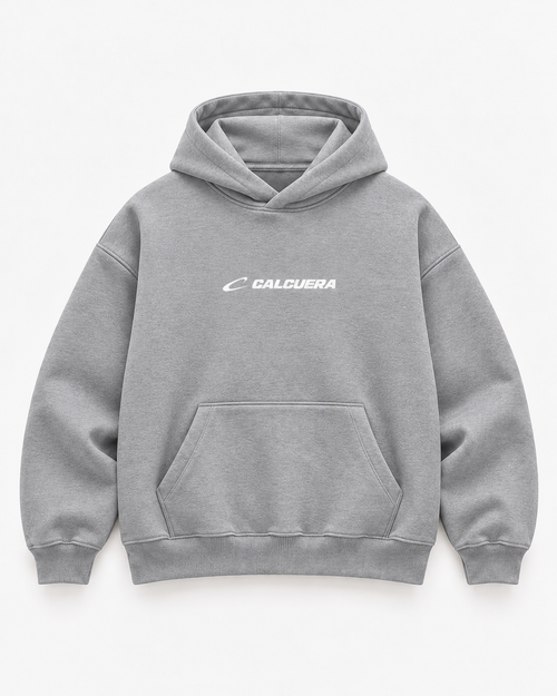Calcuera Court Hoodie in grey with Calcuera wordmark on the chest