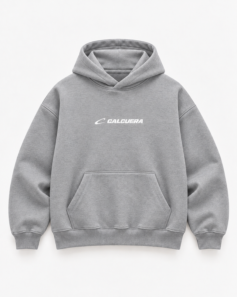 Calcuera Court Hoodie in grey with Calcuera wordmark on the chest