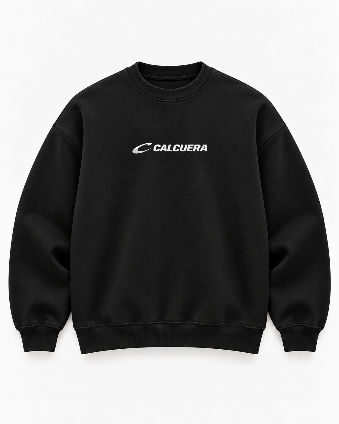 Calcuera Court Sweatshirt in black with white Calcuera wordmark on the chest