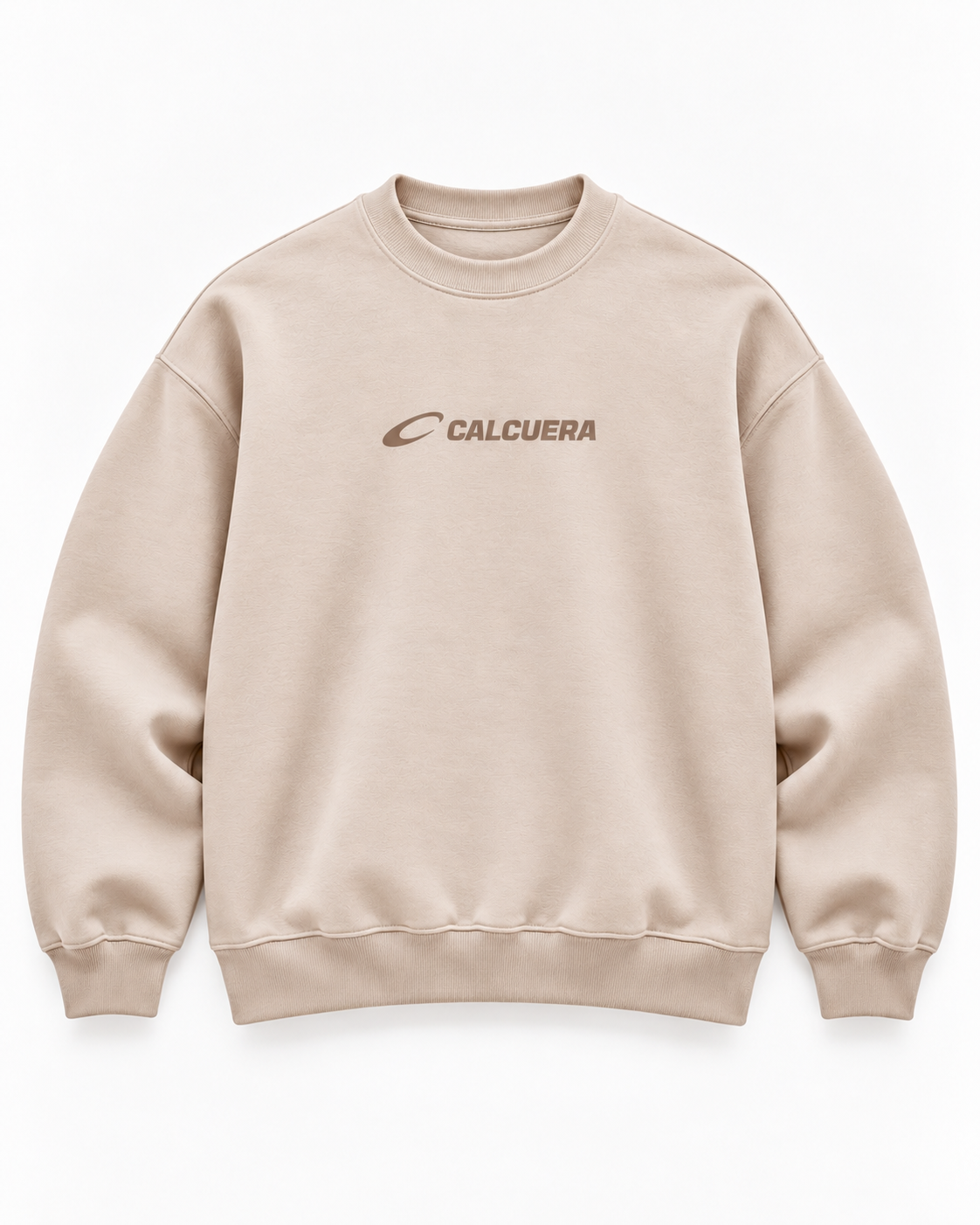 Calcuera Court Sweatshirt in cream with brown Calcuera wordmark on the chest