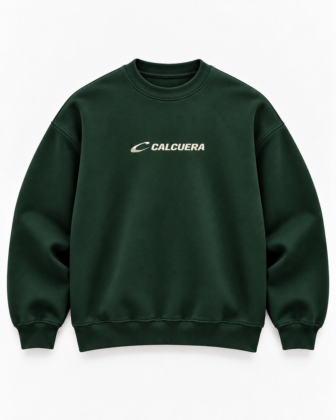 Calcuera Court Sweatshirt in green with cream Calcuera wordmark on the chest