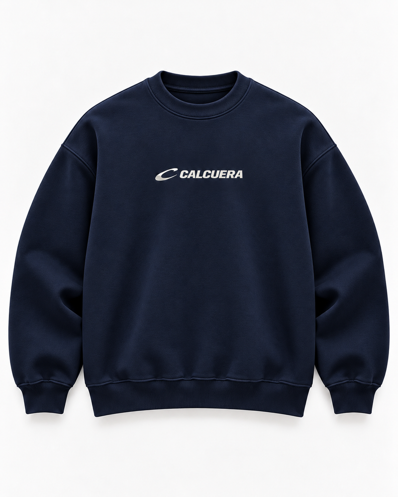 Calcuera Court Sweatshirt in navy with Calcuera wordmark on the chest