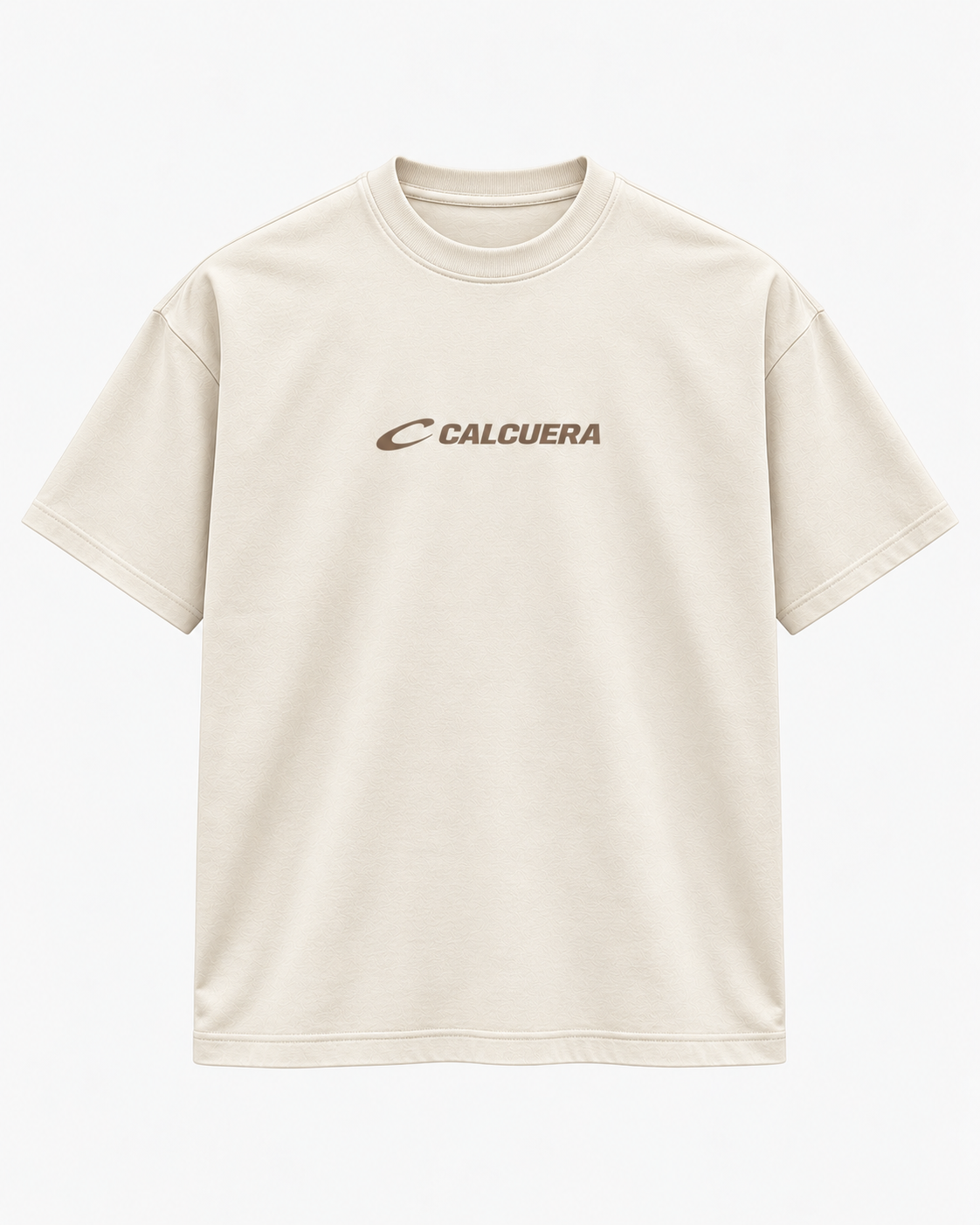Calcuera Court T-Shirt in cream with brown Calcuera wordmark on the chest