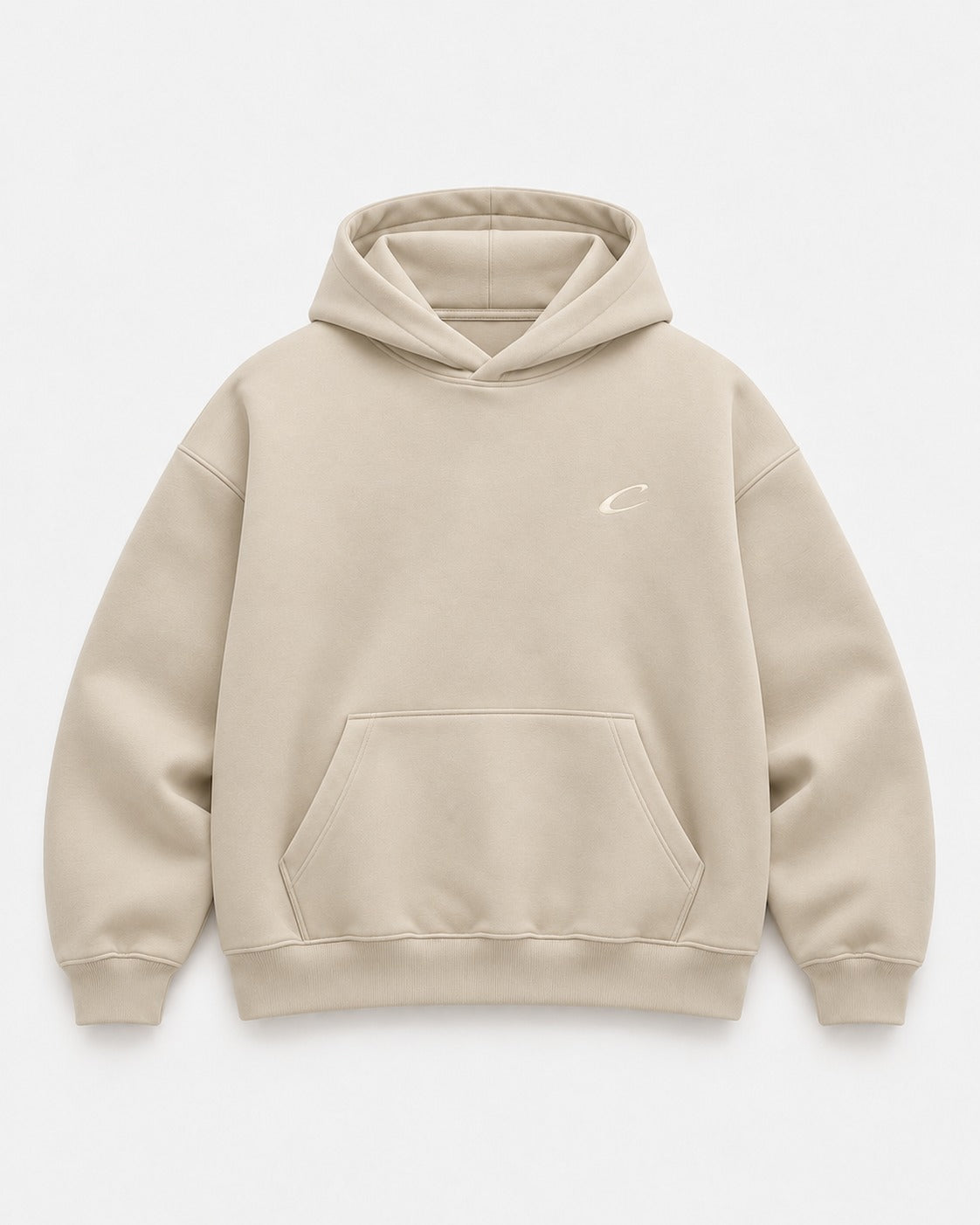 Icon Hoodie in cream with tonal embroidered C