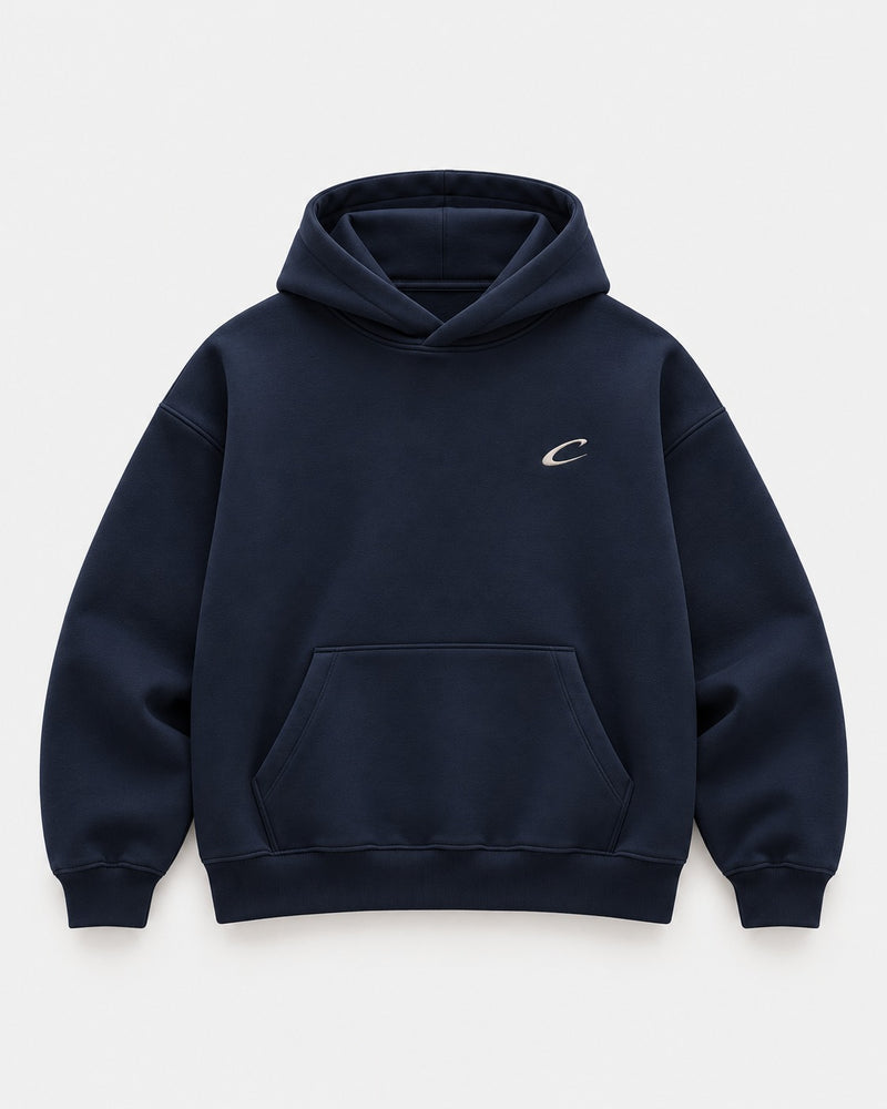 Icon Hoodie in navy with embroidered C