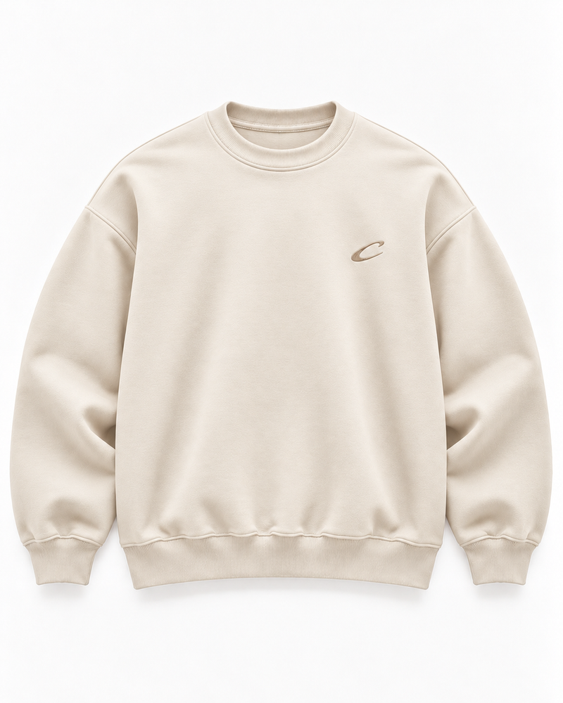 Calcuera Icon Sweatshirt in cream with embroidered tan C emblem