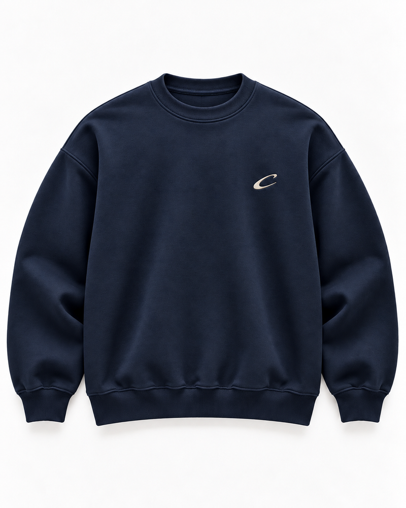 Calcuera Icon Sweatshirt in navy with embroidered cream C emblem
