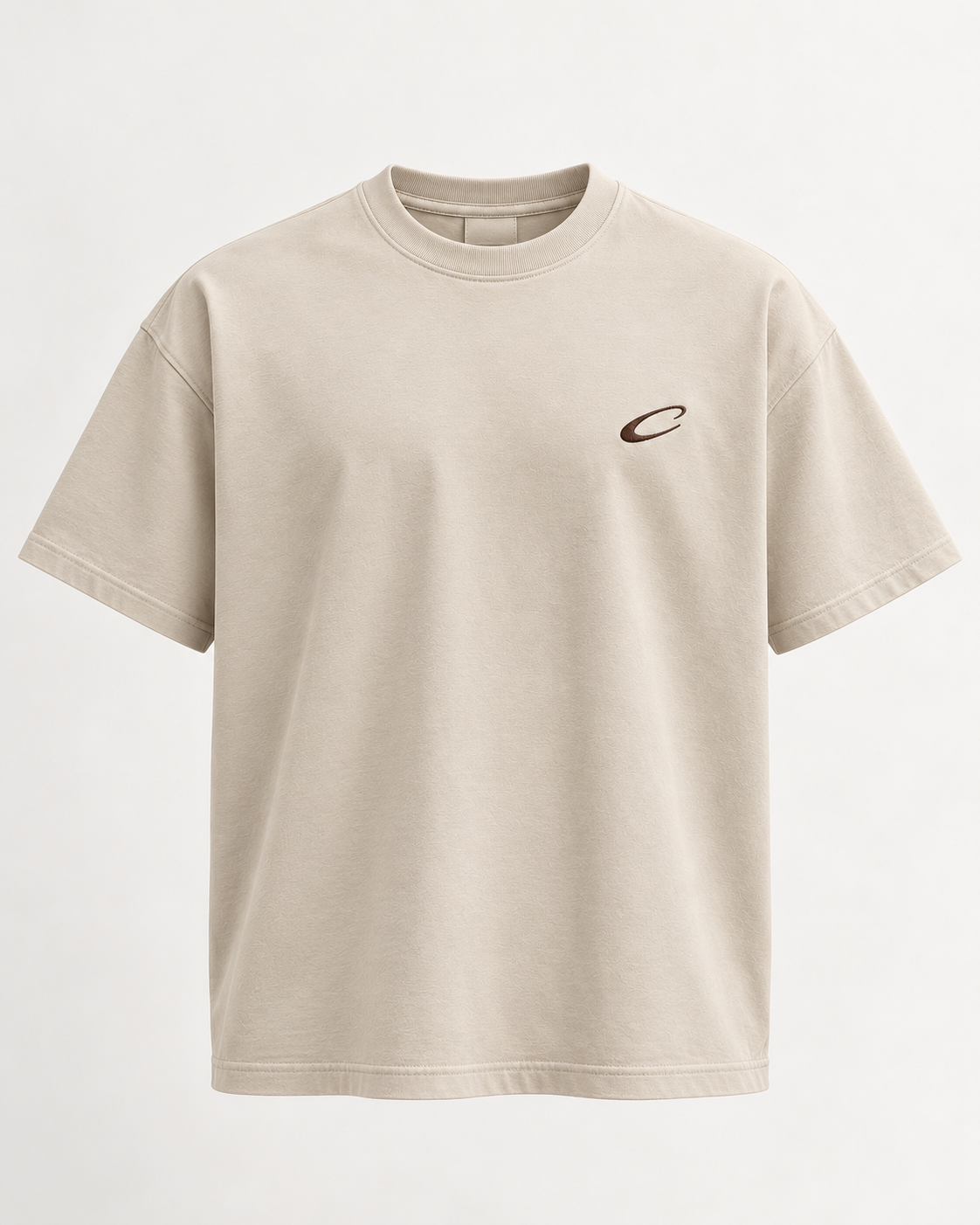 Calcuera Icon Tee in cream with embroidered brown C emblem