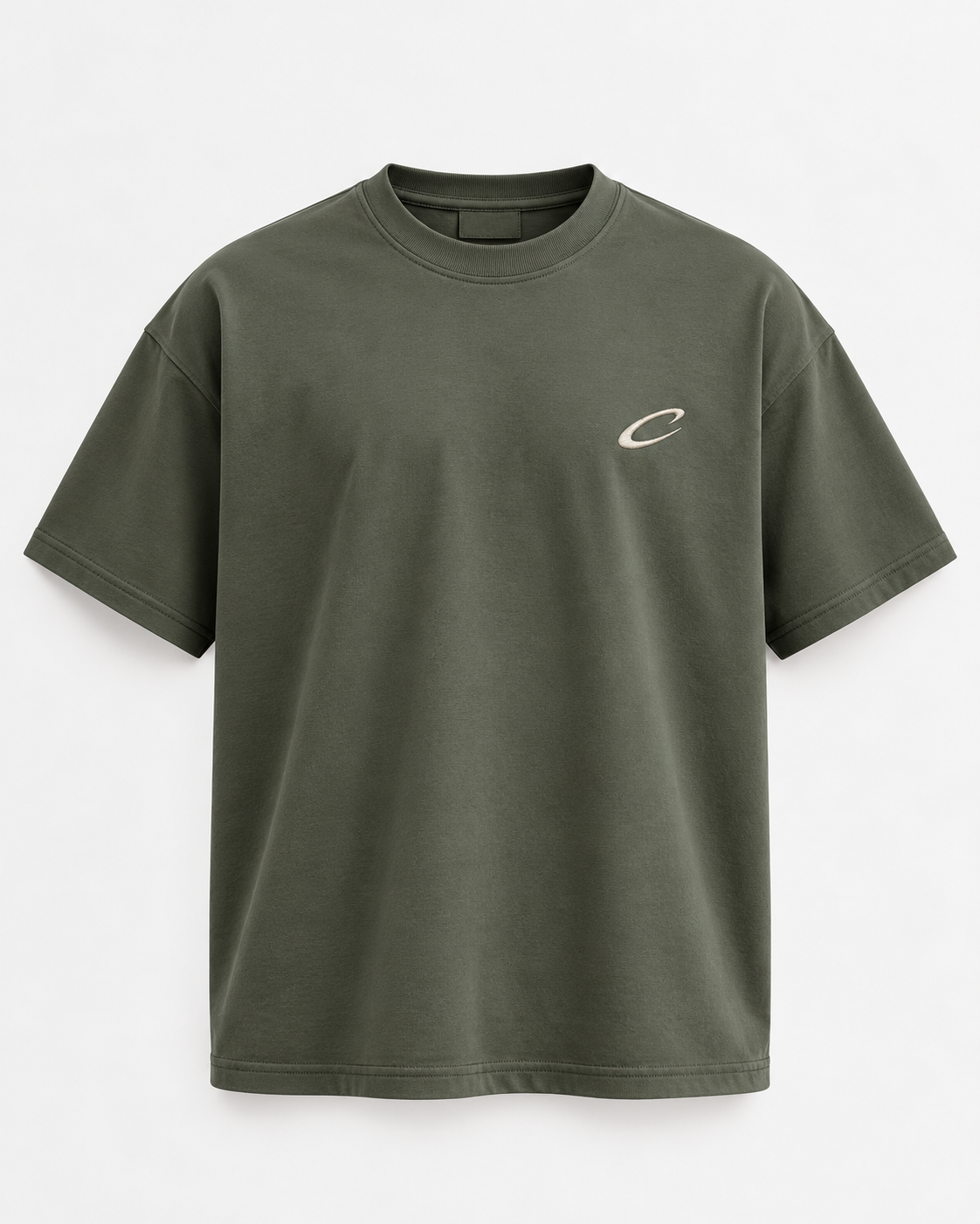 Calcuera Icon Tee in khaki with embroidered cream C emblem