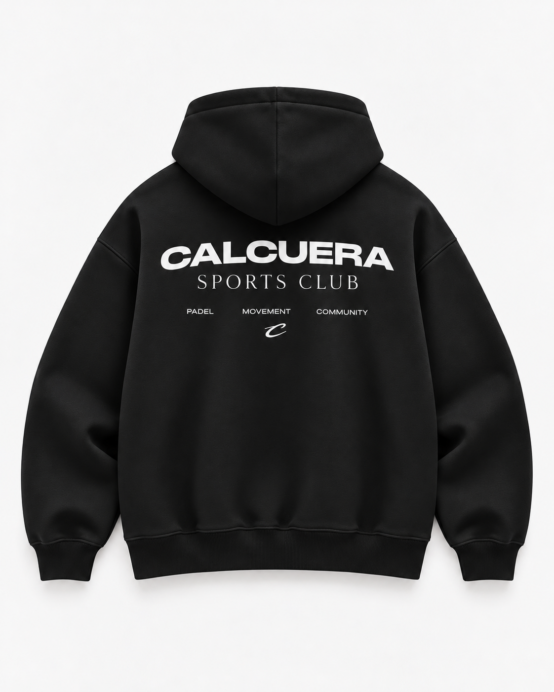 Calcuera Sports Club Hoodie in black, back view with Sports Club crest
