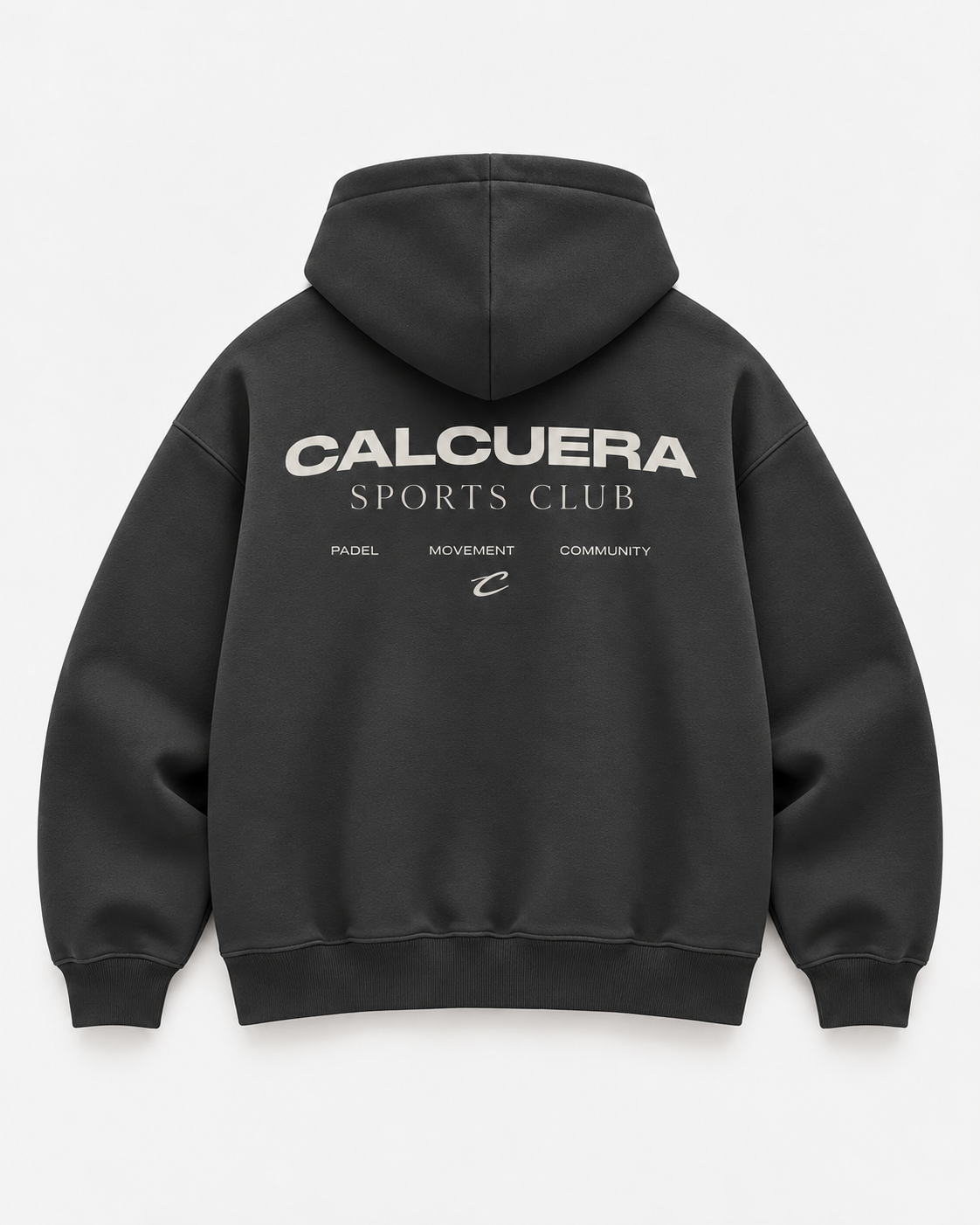 Calcuera Sports Club Hoodie in carbon, back view with Sports Club crest