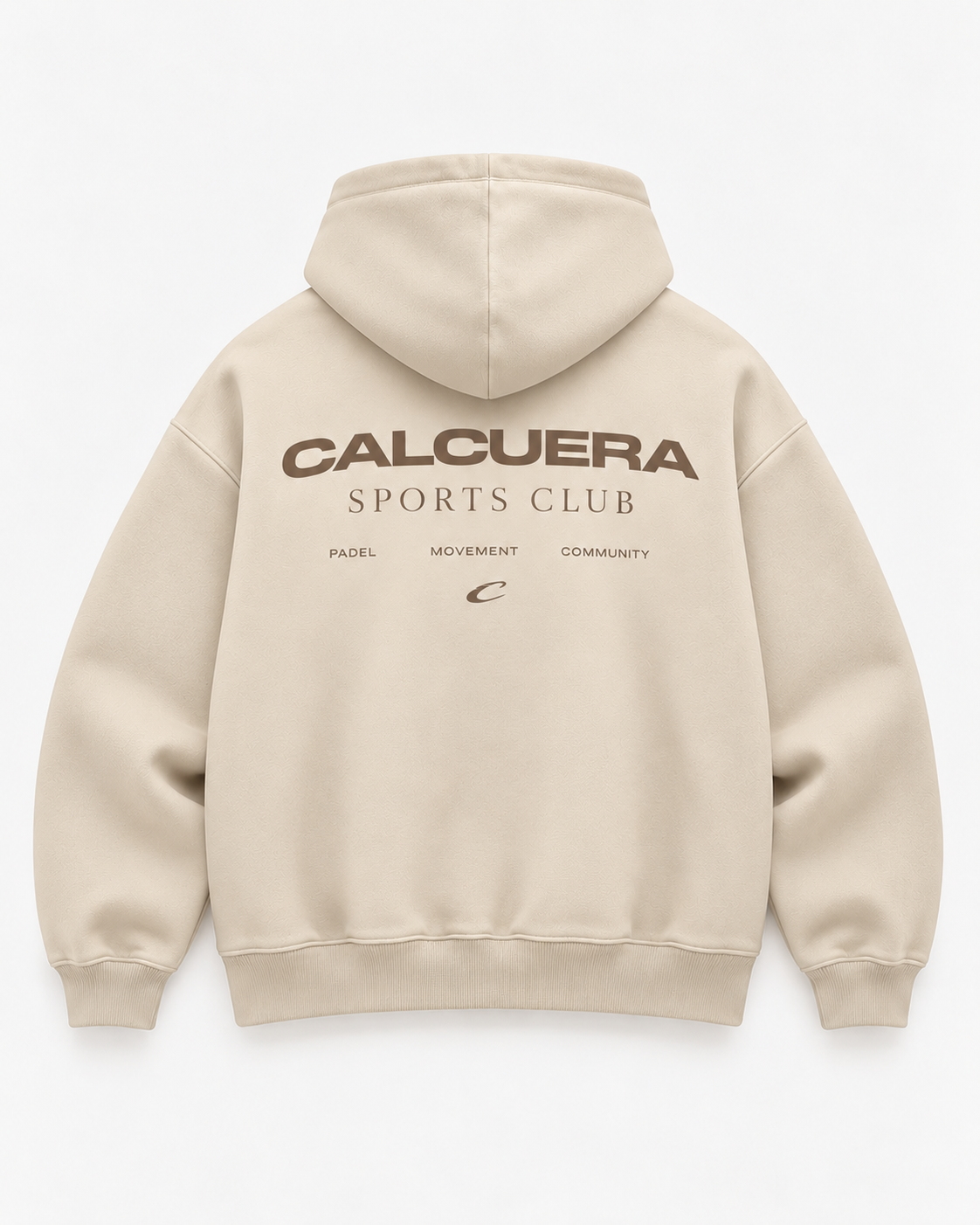 Calcuera Sports Club Hoodie in cream, back view with brown Sports Club crest